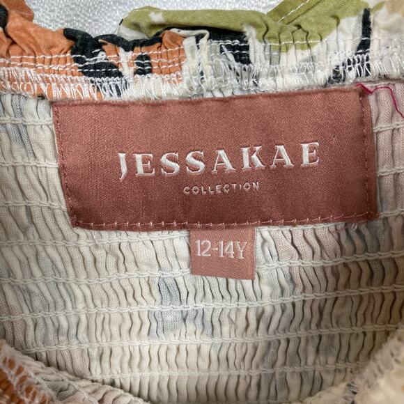 Jessakae Tan&Cream Fall Floral Smocked Bodice Long Sleeve Dress Sz.12-14Y - Picture 4 of 10